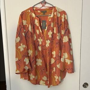 Style & Co. Orange Floral Blouse